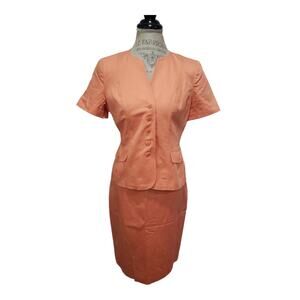 Jones New York Suit Orange Multi Button Blazer Suit Jacket & Skirt 2 Piece Set